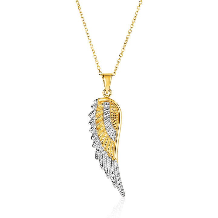 Colgante de ala de ángel en oro blanco y amarillo de dos tonos de 14 k