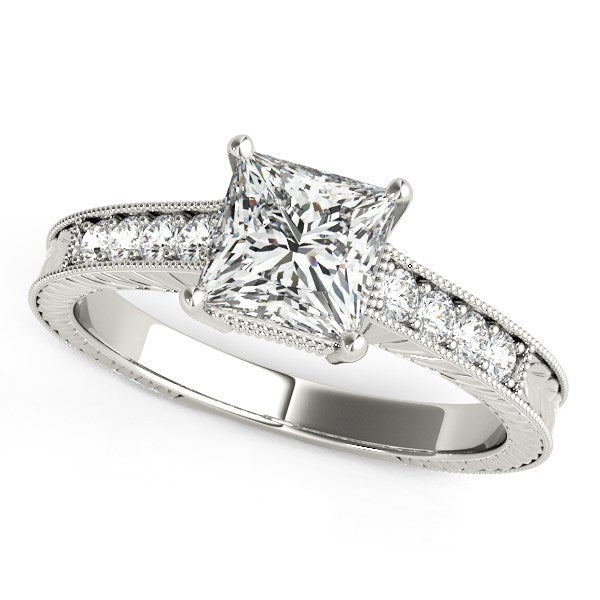 Anillo de compromiso de diamantes estilo antiguo en oro blanco de 14 k (1 1/8 ct)