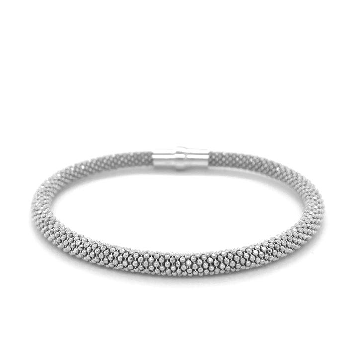 Sterling Silver Rhodium Plated Popcorn Motif Bangle (4.80 mm)