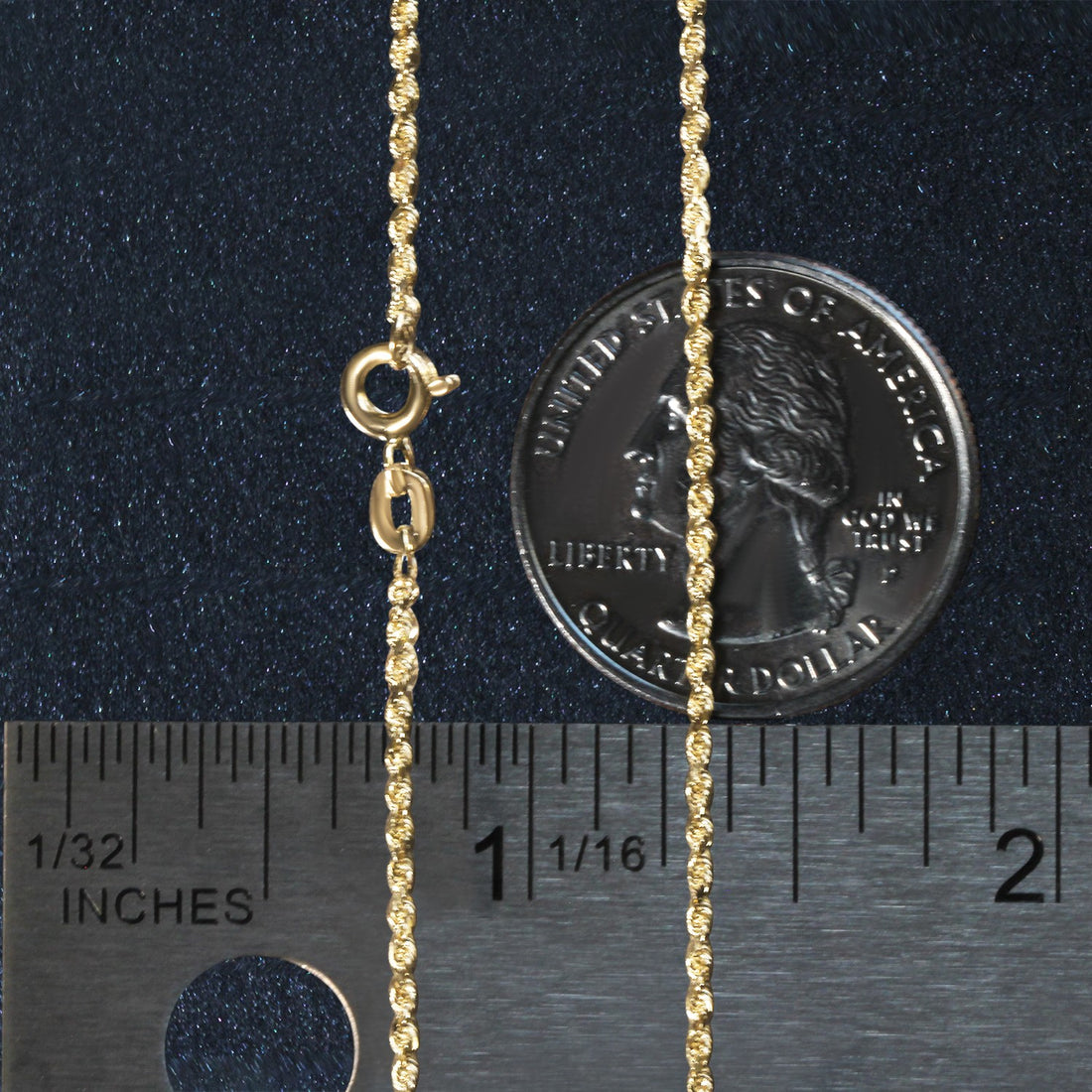 Cadena de eslabones macizos de oro amarillo de 10 k con corte de diamante (1,40 mm)