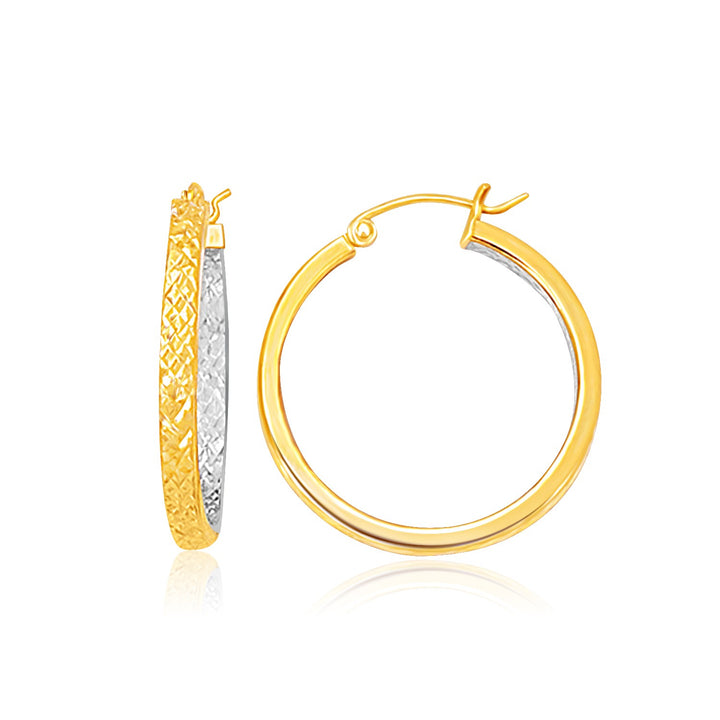 Aros medianos con diseño en oro blanco y amarillo de dos tonos (3 x 30 mm)