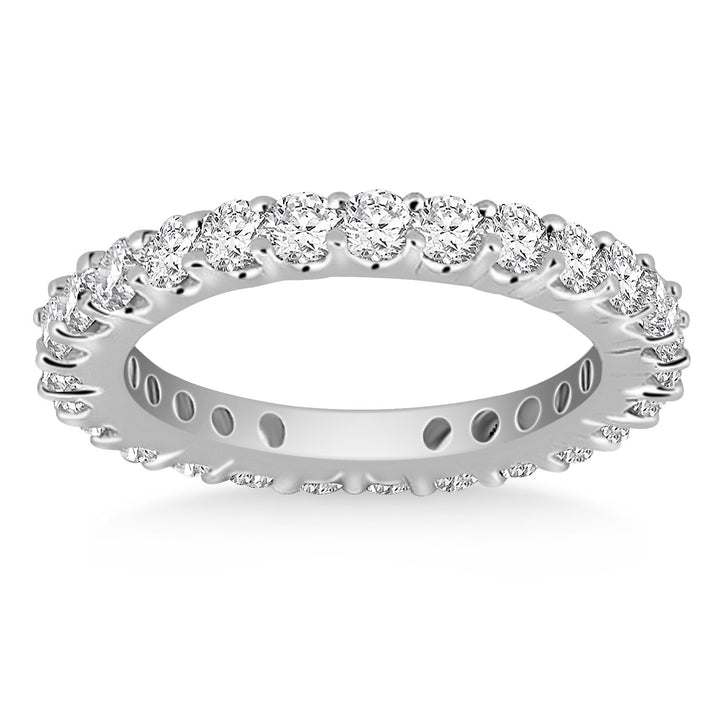 Anillo de eternidad de oro blanco de 14 k con diamantes redondos de garra común