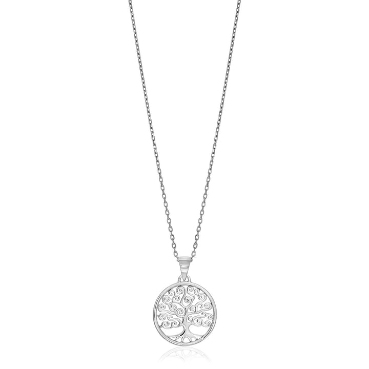 Collar de árbol de la vida con motivo de espiral redonda en plata de ley