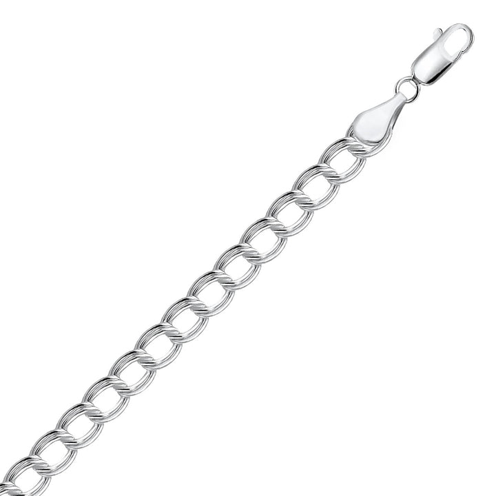 Pulsera de cadena circular estriada de plata de ley con baño de rodio (6,00 mm)