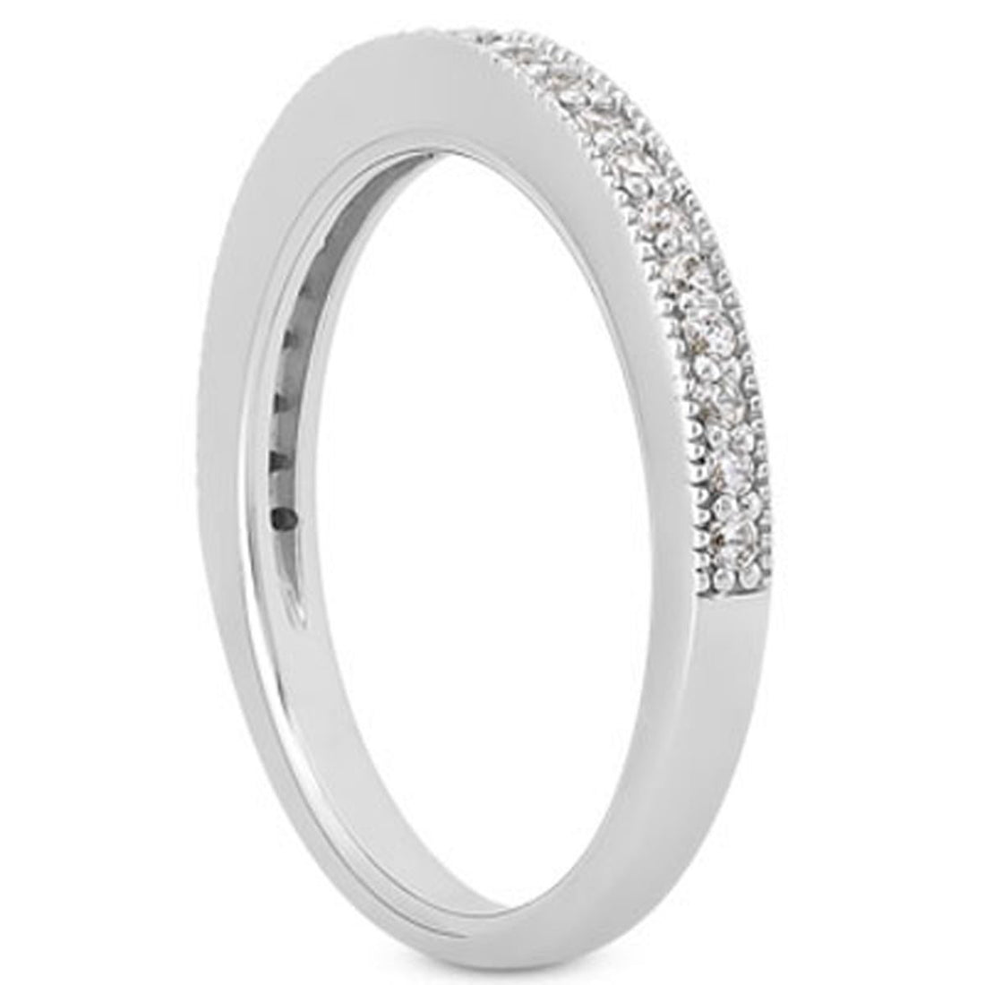 Anillo de bodas de oro blanco de 14 k con diamantes pavé y milgrain, engastado en 1/2 circunferencia