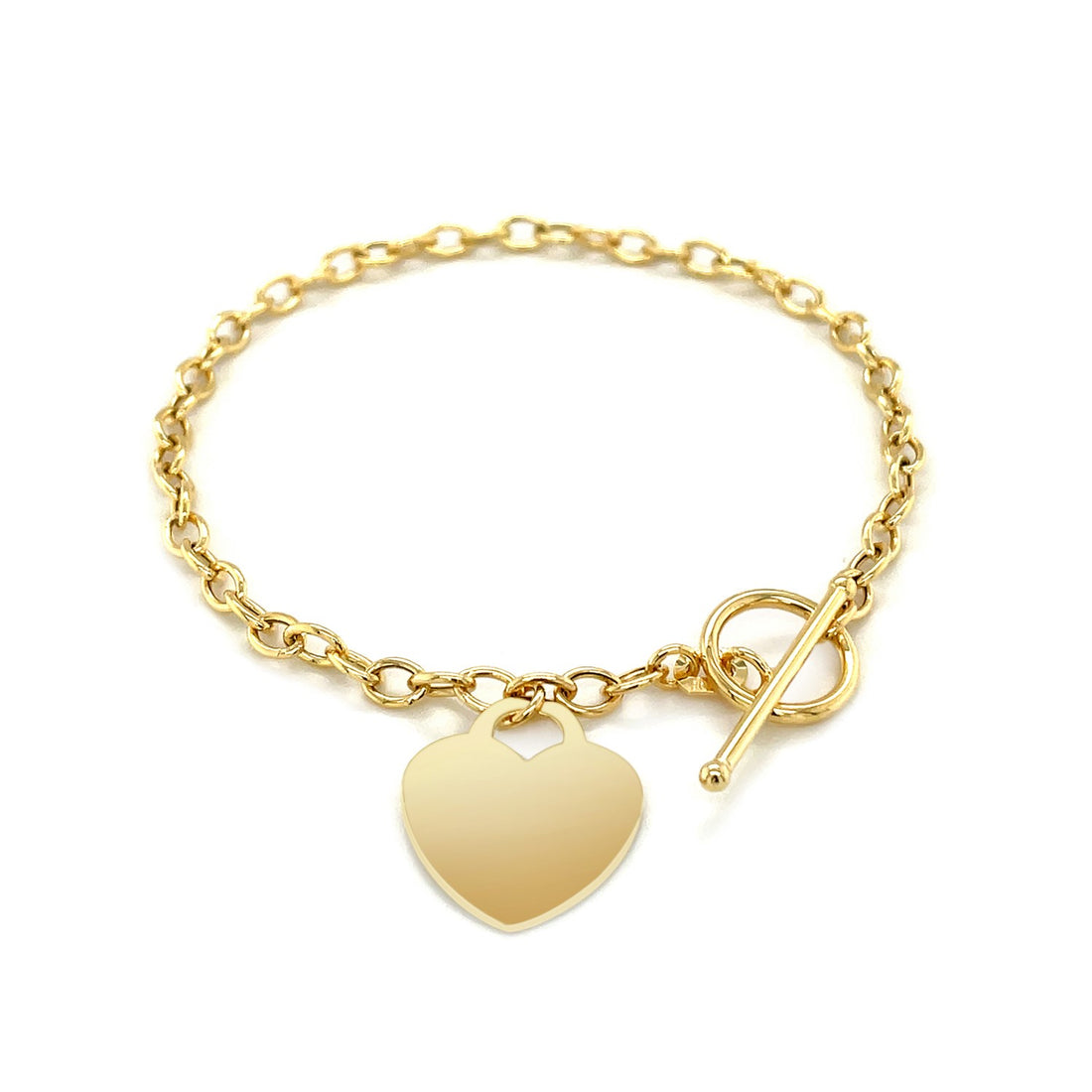 Pulsera de palanca con dije de corazón en oro amarillo de 14 k (4,80 mm)