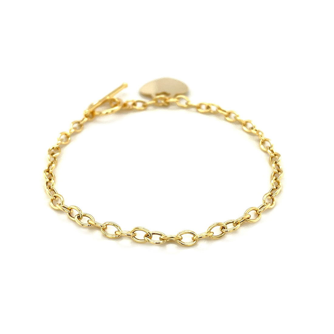 Pulsera de palanca con dije de corazón en oro amarillo de 14 k (4,80 mm)