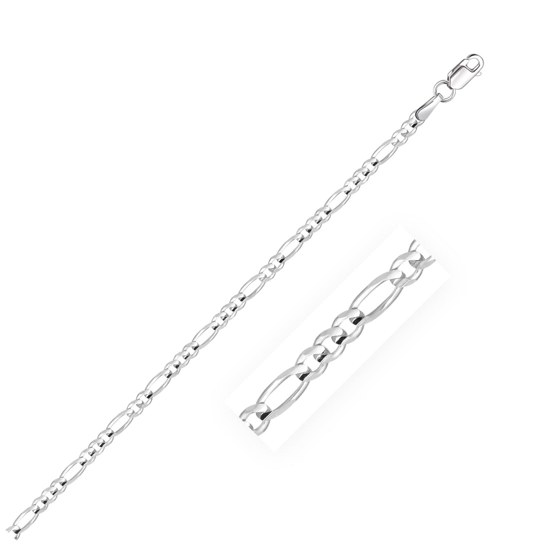 Tobillera Figaro de oro blanco de 14 k de 2,6 mm