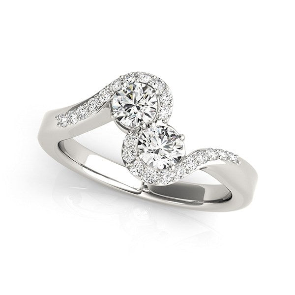 Anillo de oro blanco de 14 k con dos diamantes de estilo banda curva (5/8 ct)