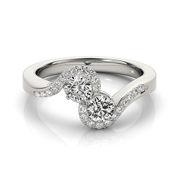Anillo de oro blanco de 14 k con dos diamantes de estilo banda curva (5/8 ct)