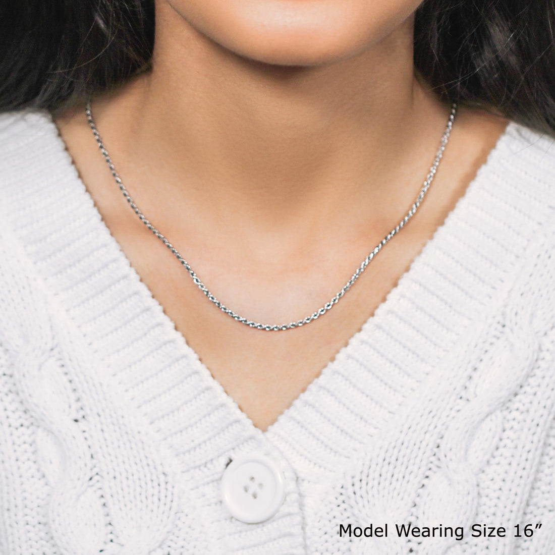 Cadena estilo cuerda con corte de diamante de 1,8 mm de plata esterlina