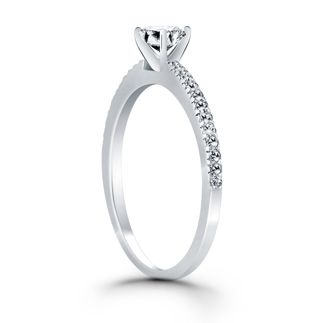 Anillo de compromiso de oro blanco de 14 k con banda de diamantes pavé