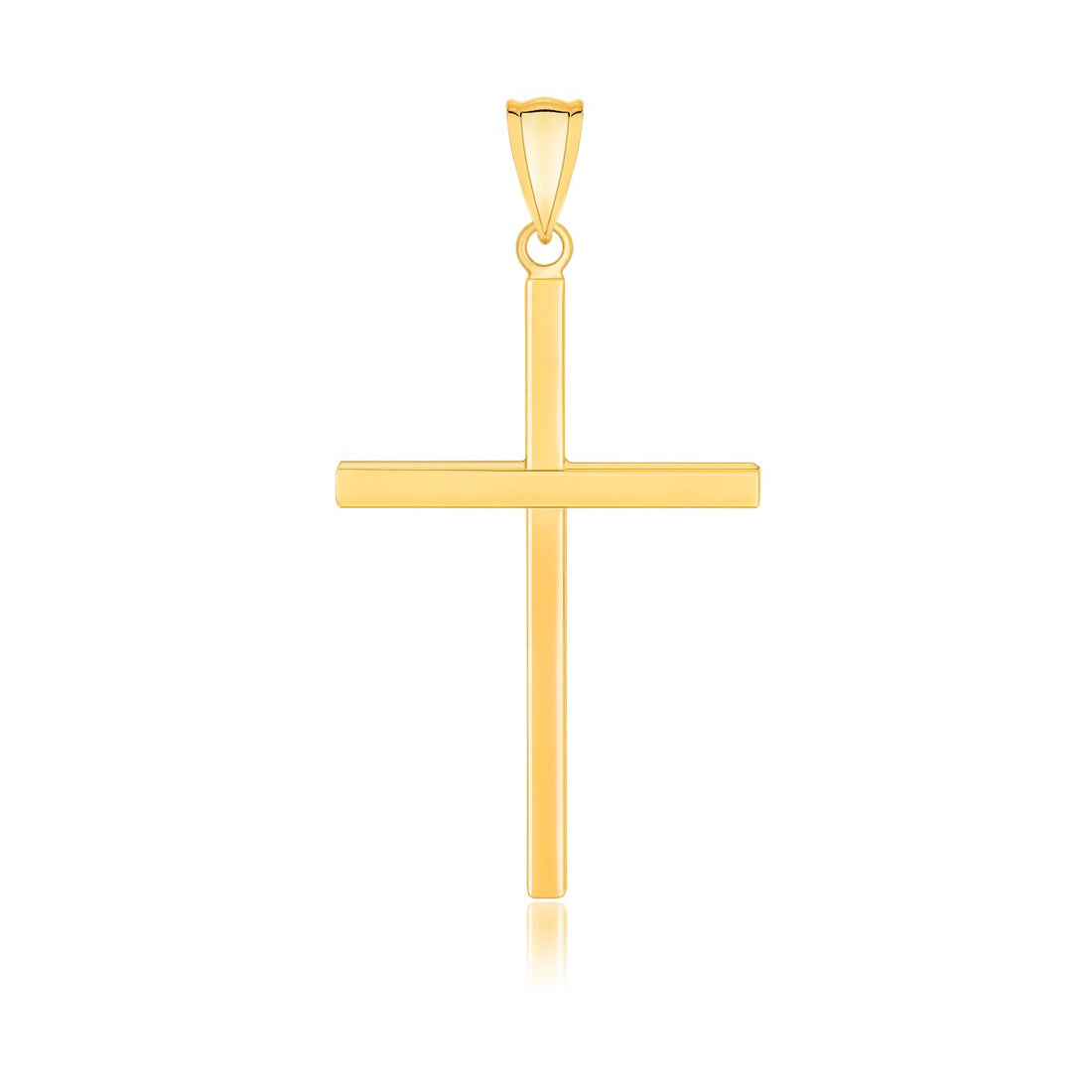 Colgante de cruz plana pulida de oro amarillo de 14 k