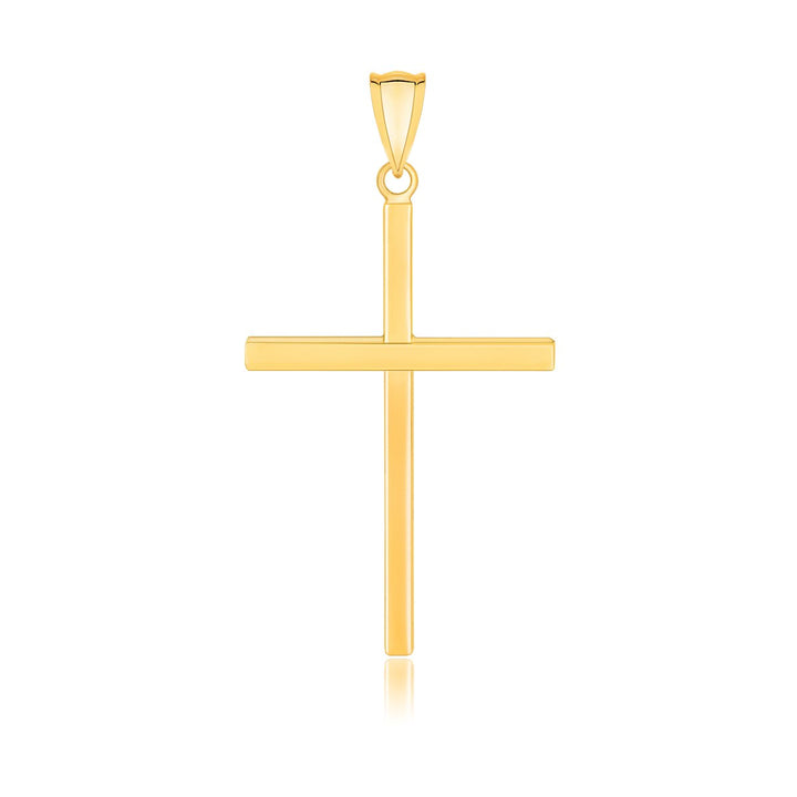 Colgante de cruz plana pulida de oro amarillo de 14 k