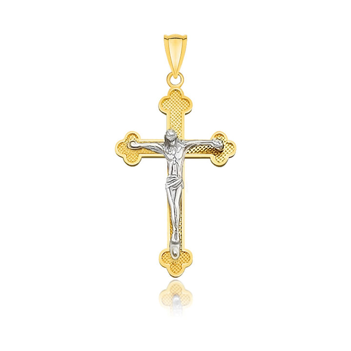 Colgante con forma de cruz con forma de capullo pequeño en oro de dos tonos de 14 k
