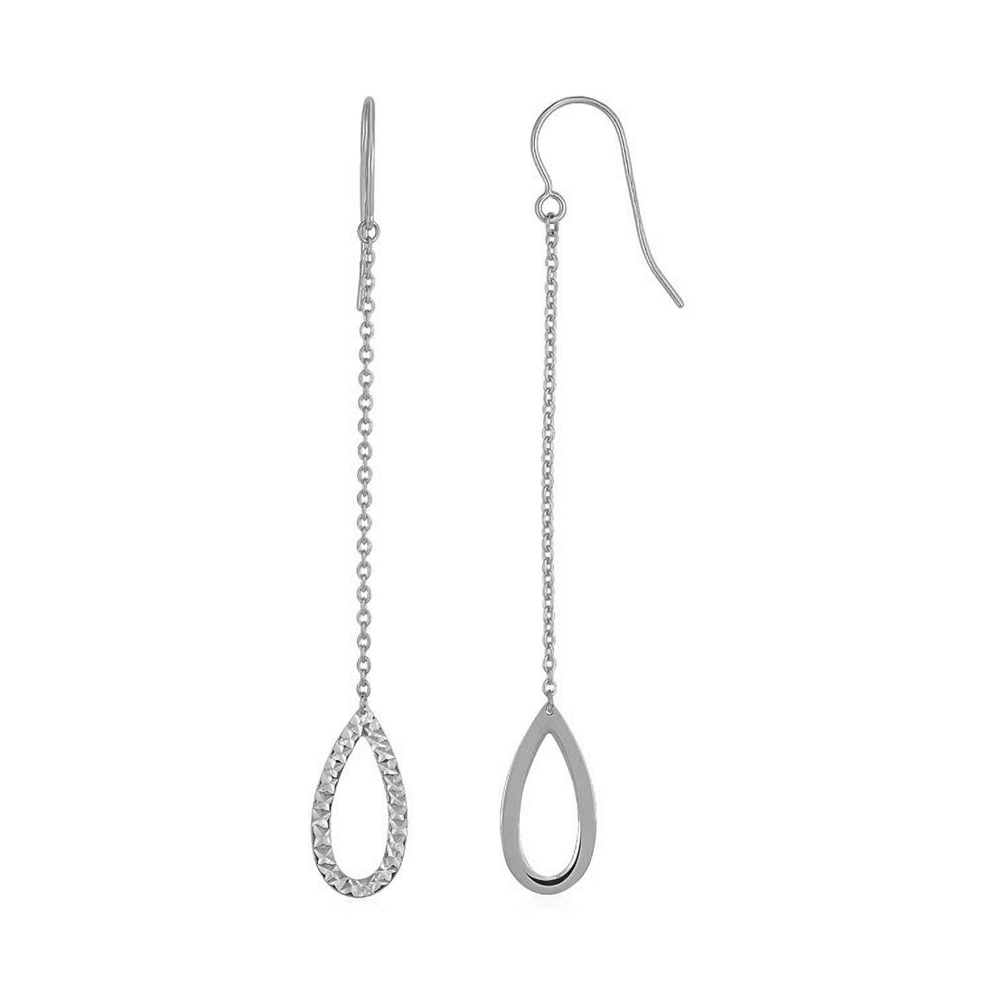 Pendientes largos con forma de pera texturizada en oro blanco de 14 k