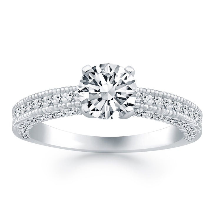 Anillo de compromiso de oro blanco de 14 k con micropavé de diamantes y milgrain