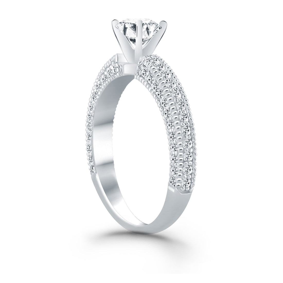 Anillo de compromiso de oro blanco de 14 k con micropavé de diamantes y milgrain
