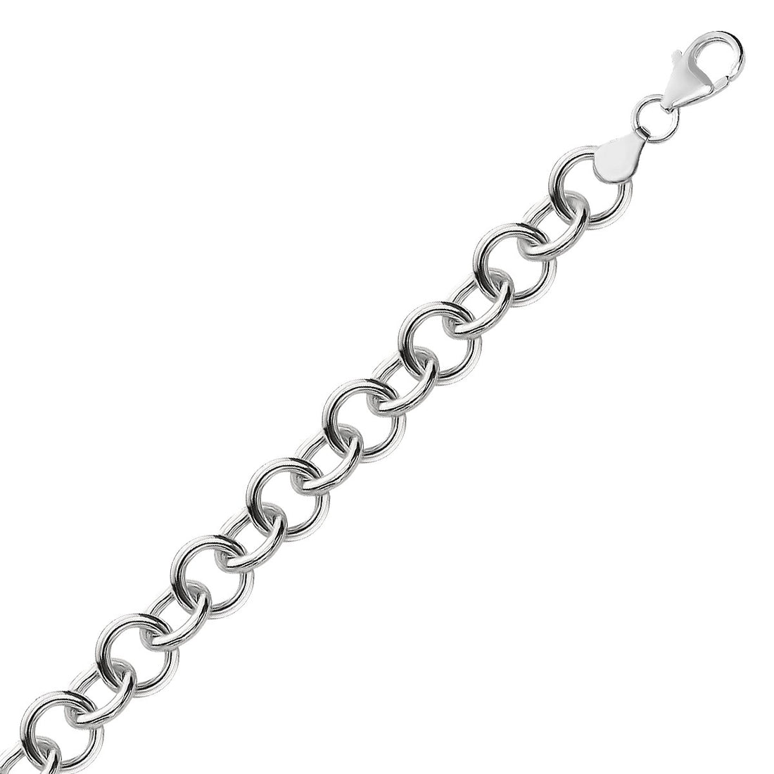Pulsera de plata de ley con dijes pulidos estilo rolo y baño de rodio (8,15 mm)