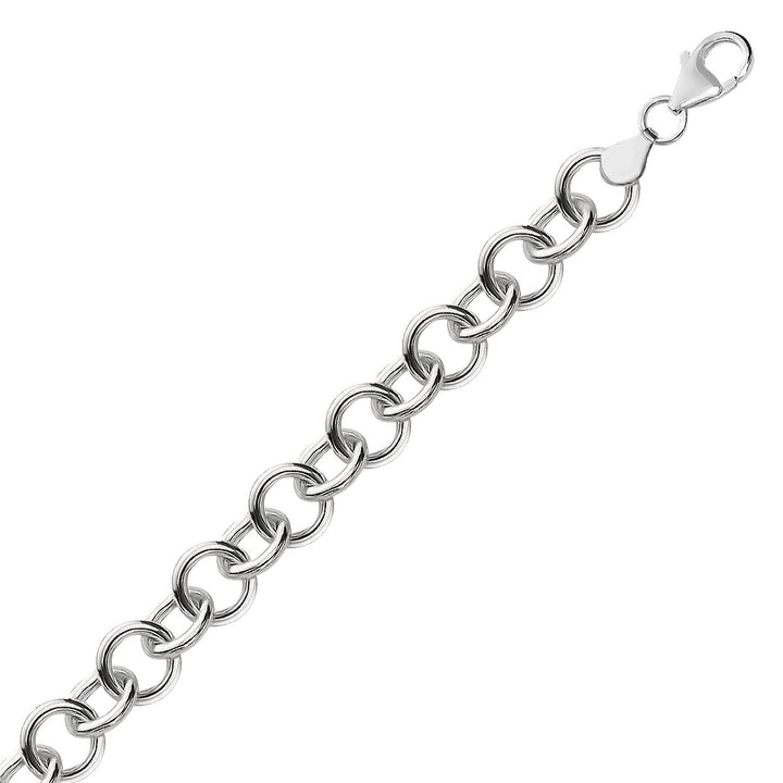 Pulsera de plata de ley con dijes pulidos estilo rolo y baño de rodio (8,15 mm)