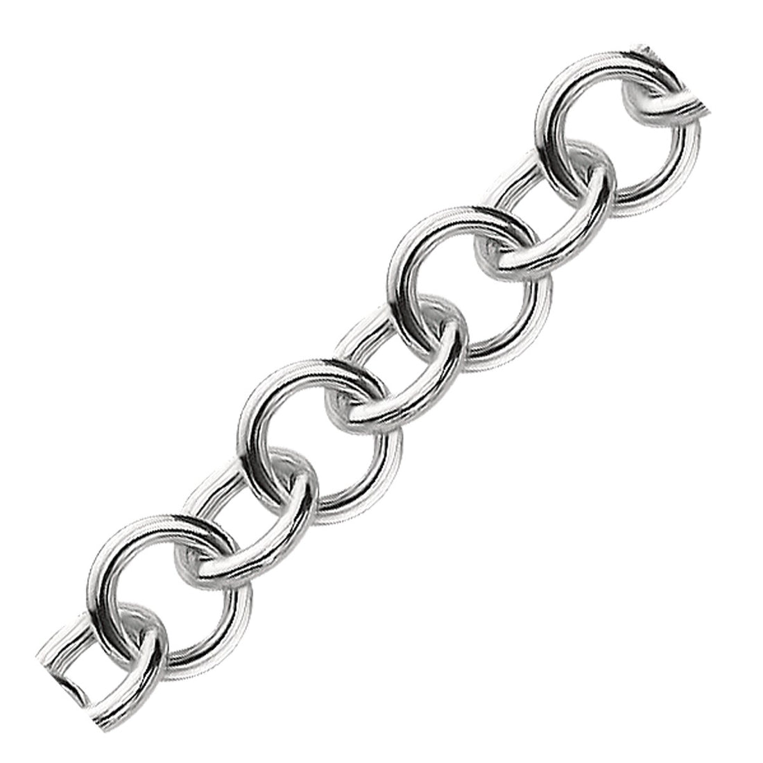 Pulsera de plata de ley con dijes pulidos estilo rolo y baño de rodio (8,15 mm)