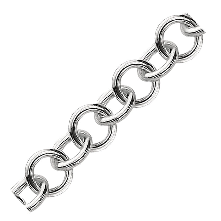 Pulsera de plata de ley con dijes pulidos estilo rolo y baño de rodio (8,15 mm)