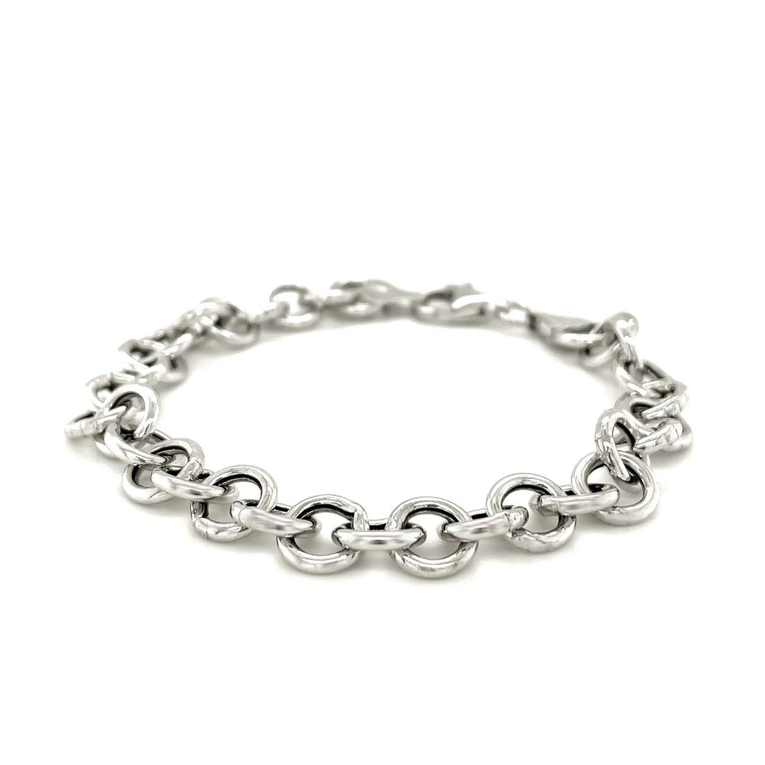 Pulsera de plata de ley con dijes pulidos estilo rolo y baño de rodio (8,15 mm)