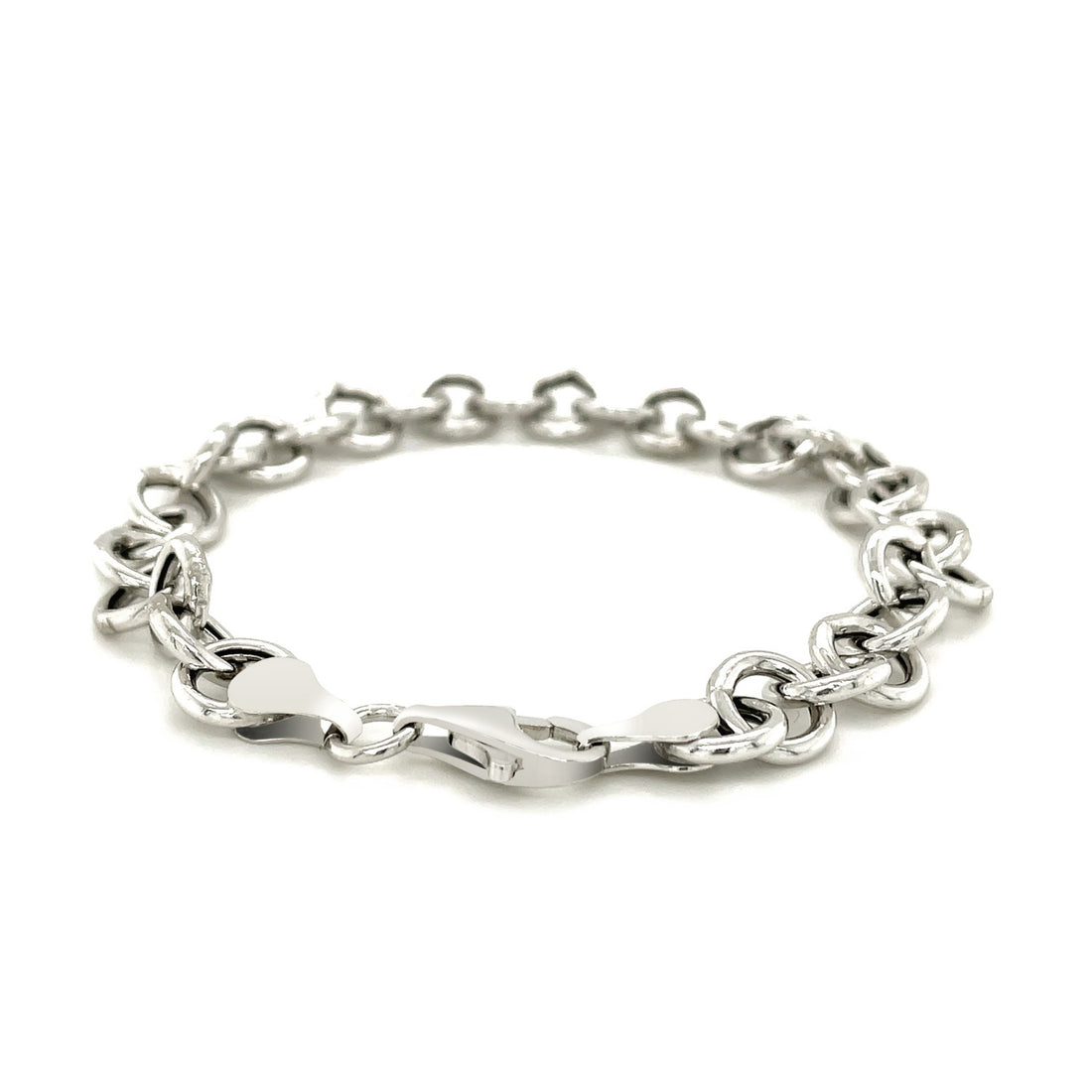 Pulsera de plata de ley con dijes pulidos estilo rolo y baño de rodio (8,15 mm)