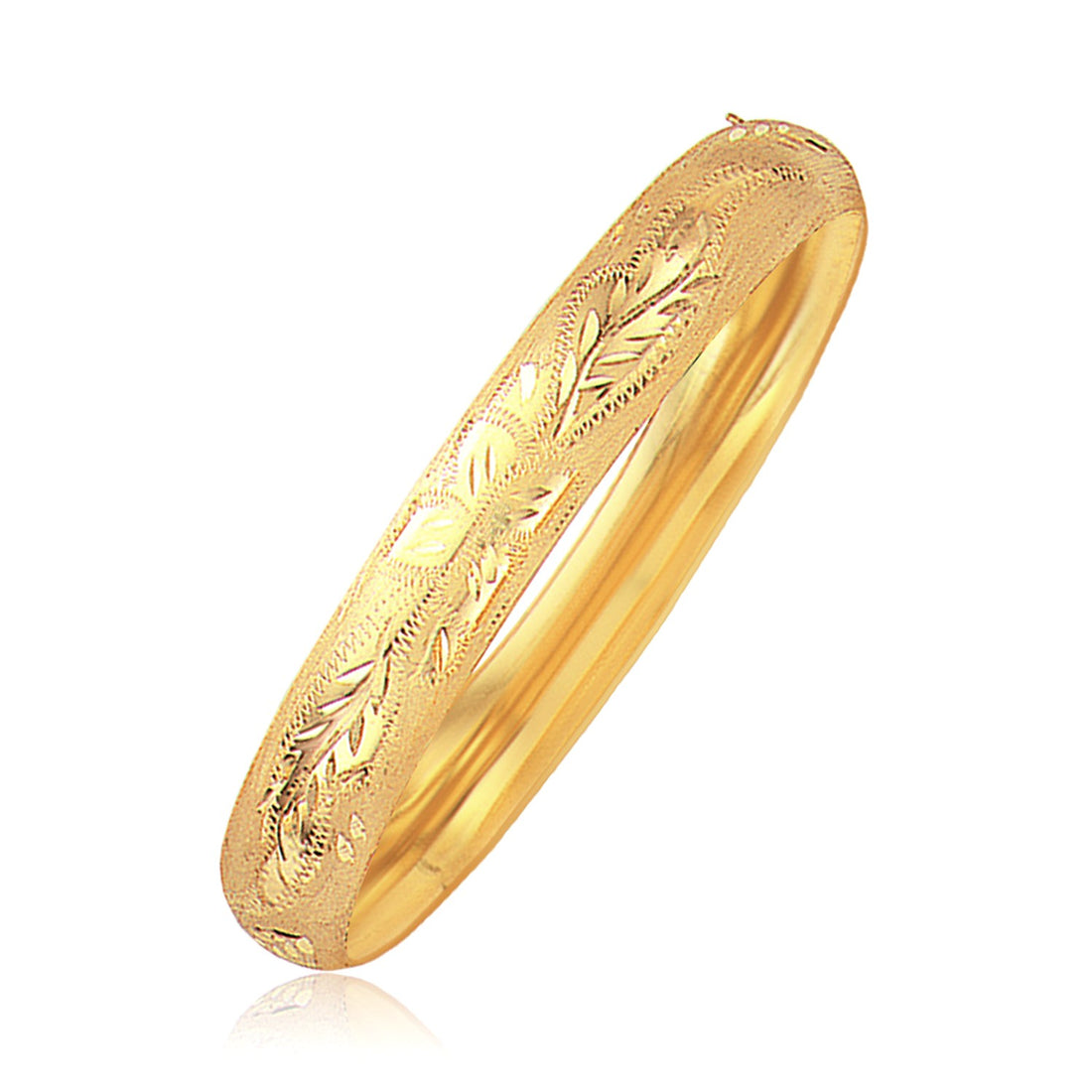 Brazalete clásico con flores talladas en oro amarillo de 14 k (10,00 mm)