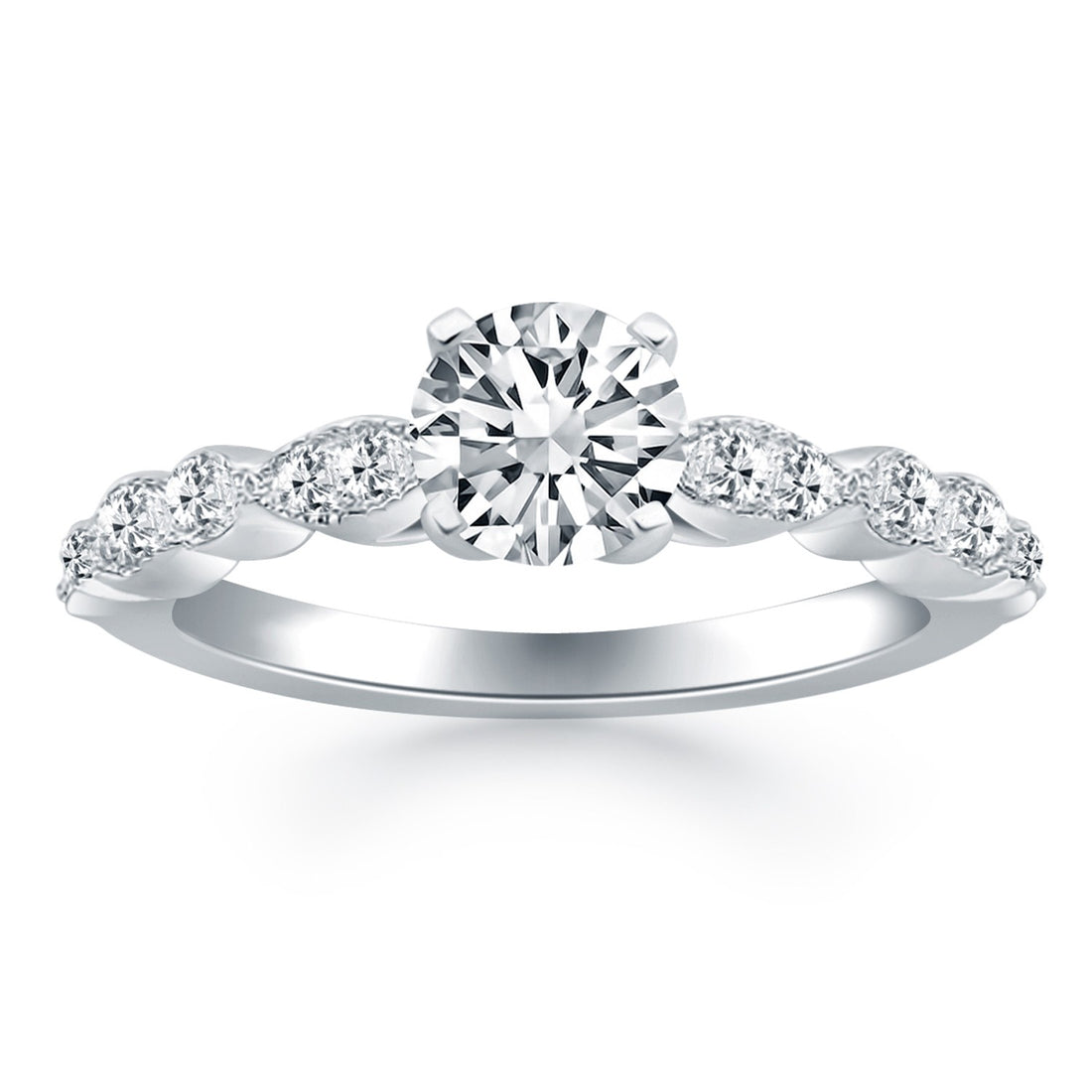 Anillo de compromiso de oro blanco de 14 k con diamantes de talla elegante