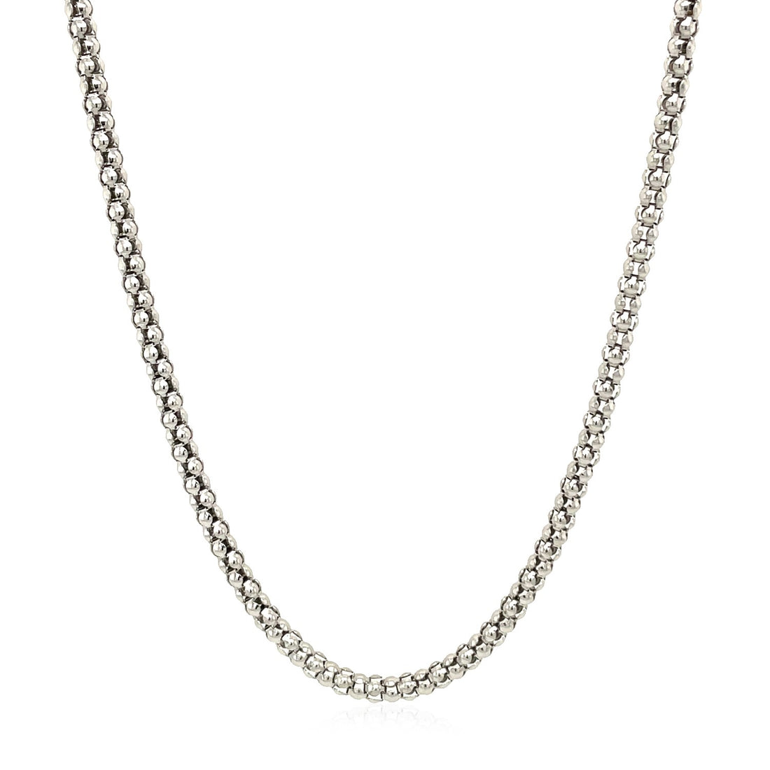 Cadena estilo palomitas de maíz de plata de ley rodiada de 2,5 mm (2,50 mm)