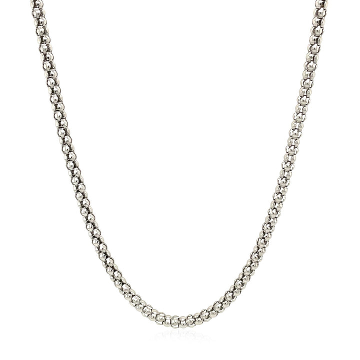 Cadena estilo palomitas de maíz de plata de ley rodiada de 2,5 mm (2,50 mm)