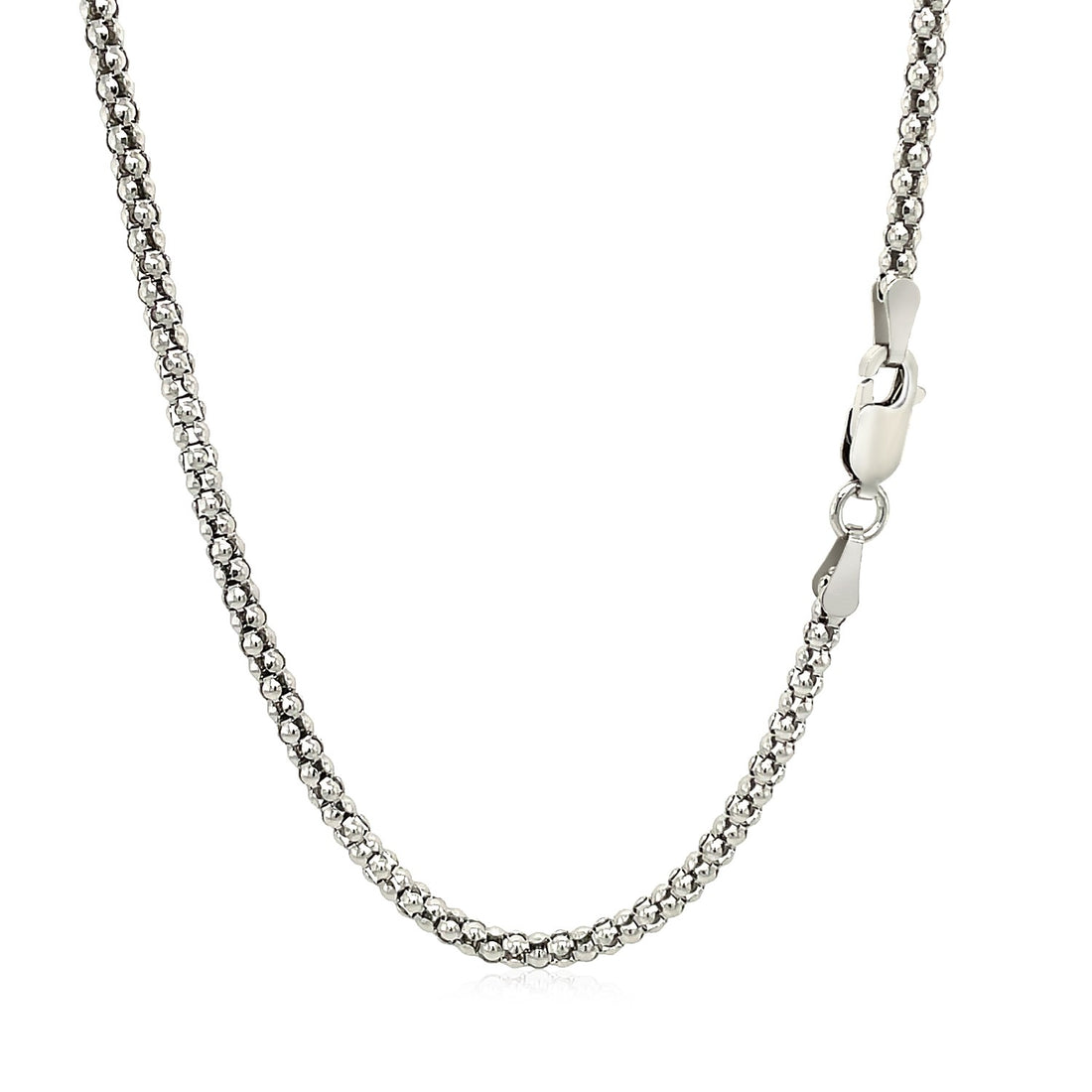 Cadena estilo palomitas de maíz de plata de ley rodiada de 2,5 mm (2,50 mm)