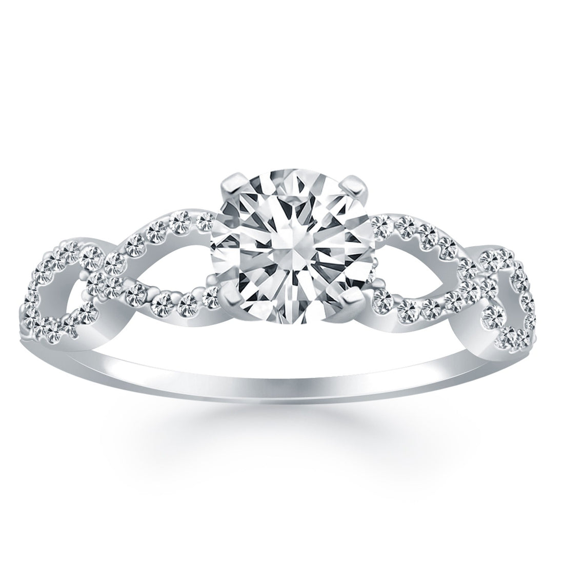 Anillo de compromiso con diamantes dobles infinitos en oro blanco de 14 k