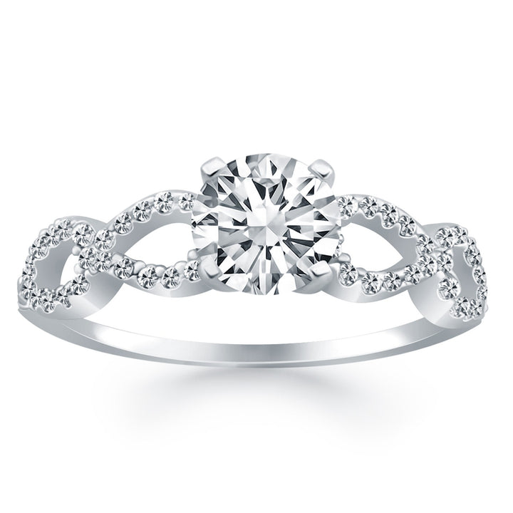 Anillo de compromiso con diamantes dobles infinitos en oro blanco de 14 k
