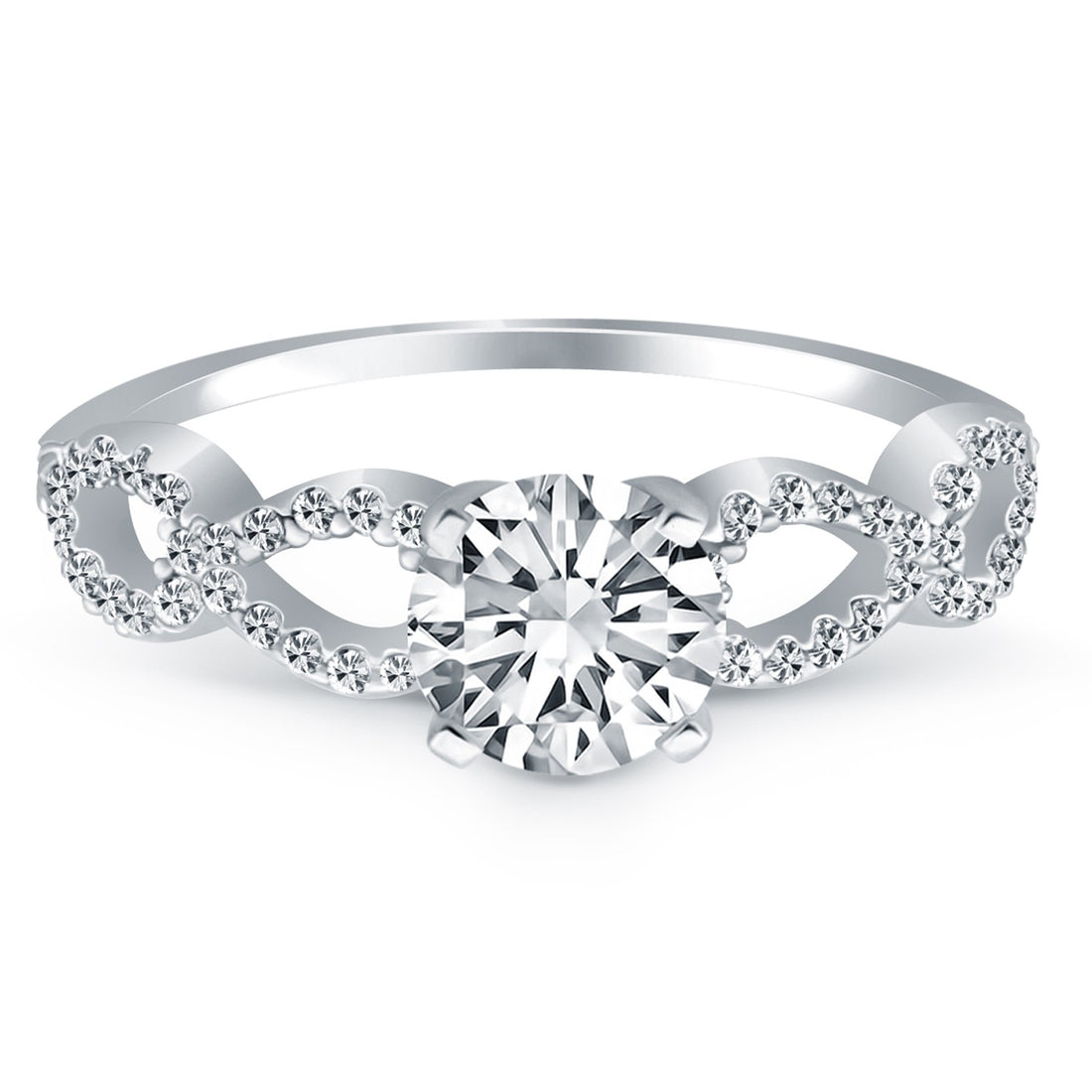 Anillo de compromiso con diamantes dobles infinitos en oro blanco de 14 k