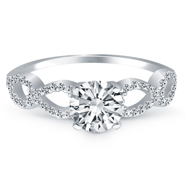 Anillo de compromiso con diamantes dobles infinitos en oro blanco de 14 k