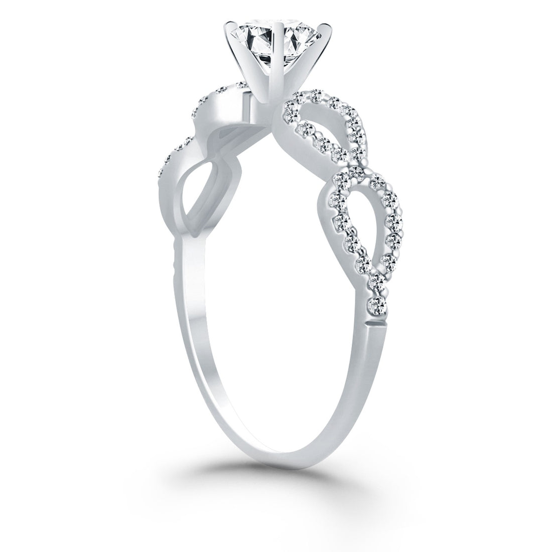 Anillo de compromiso con diamantes dobles infinitos en oro blanco de 14 k