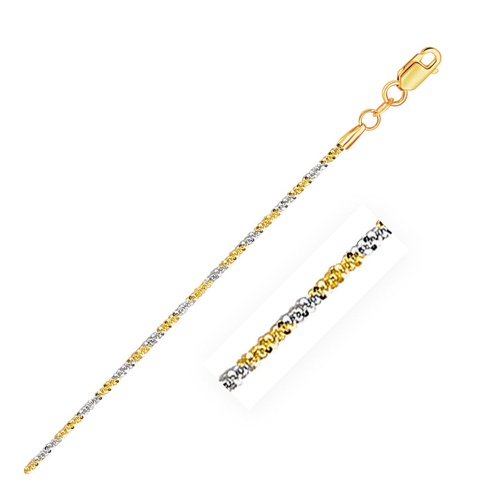 Cadena brillante de dos tonos en oro blanco y amarillo de 14 k (1,50 mm)