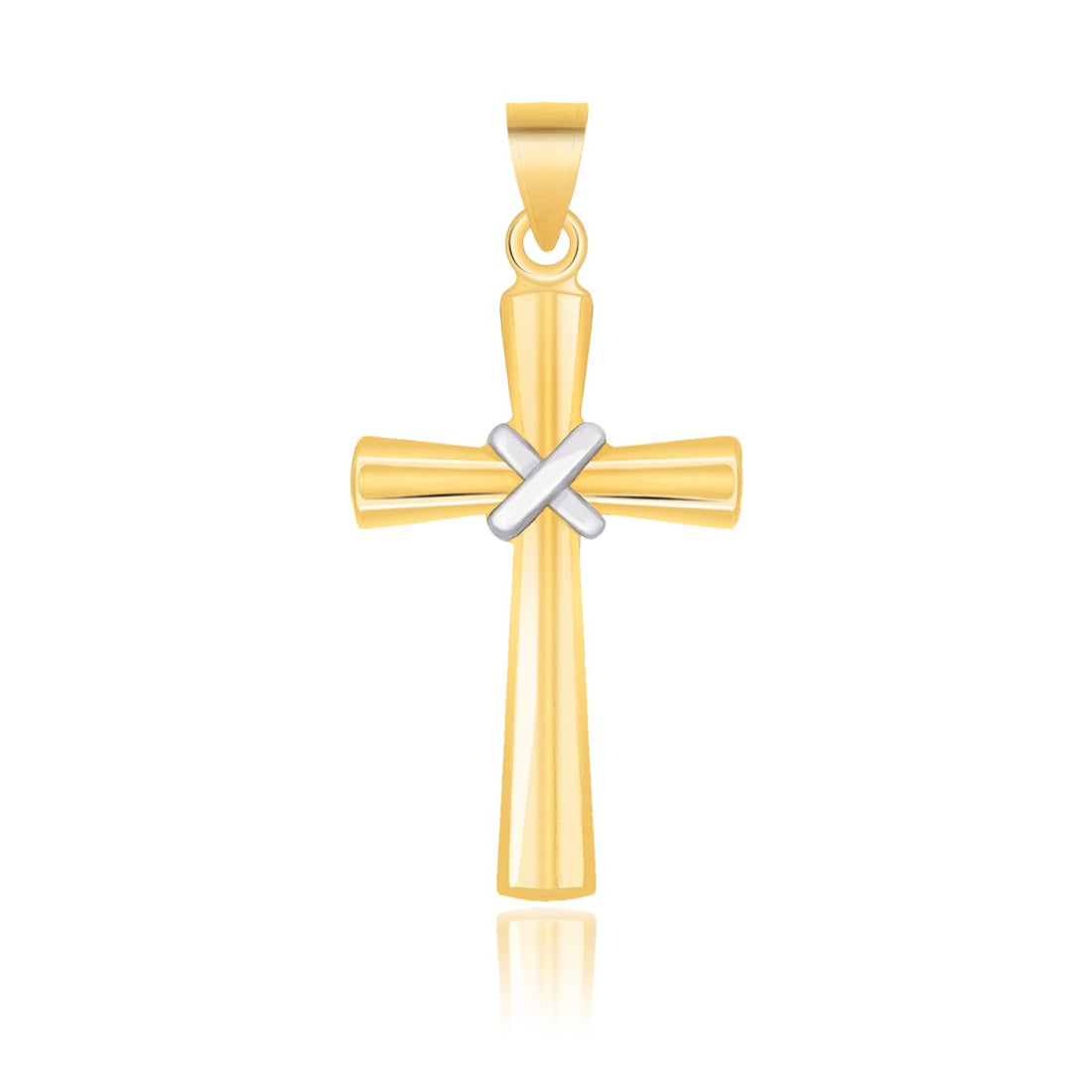 Colgante de cruz de oro de dos tonos de 14 k con diseño de X central