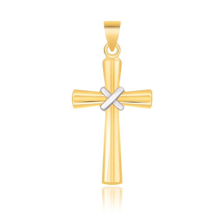 Colgante de cruz de oro de dos tonos de 14 k con diseño de X central