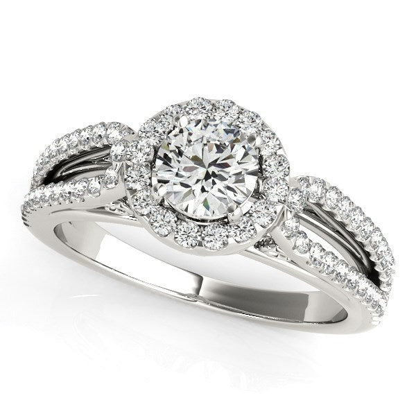 Anillo de compromiso de diamantes en oro blanco de 14 k con cuerpo dividido en forma de lágrima (7/8 cts)