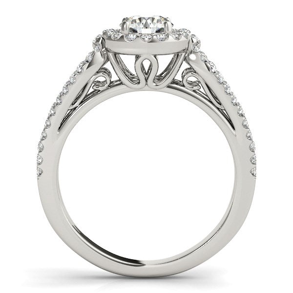 Anillo de compromiso de diamantes en oro blanco de 14 k con cuerpo dividido en forma de lágrima (7/8 cts)