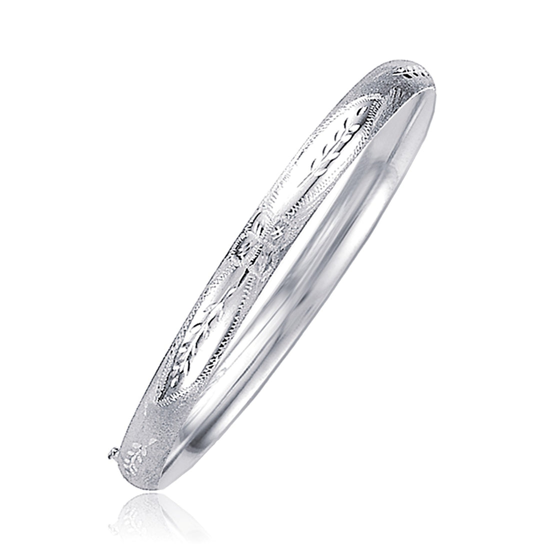 Brazalete clásico tallado con flores en oro blanco de 14 k (5,00 mm)