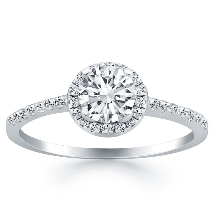 Anillo de compromiso con halo de diamantes en oro blanco de 14 k