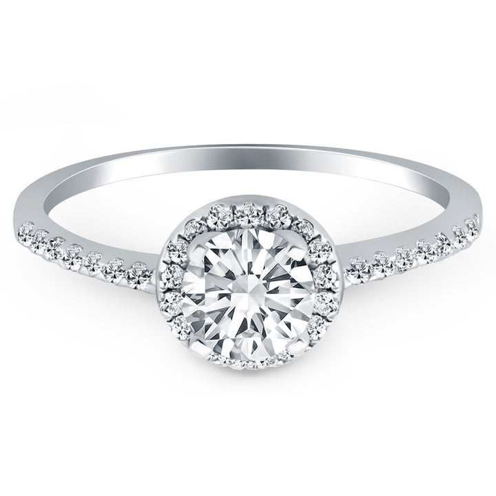 Anillo de compromiso con halo de diamantes en oro blanco de 14 k