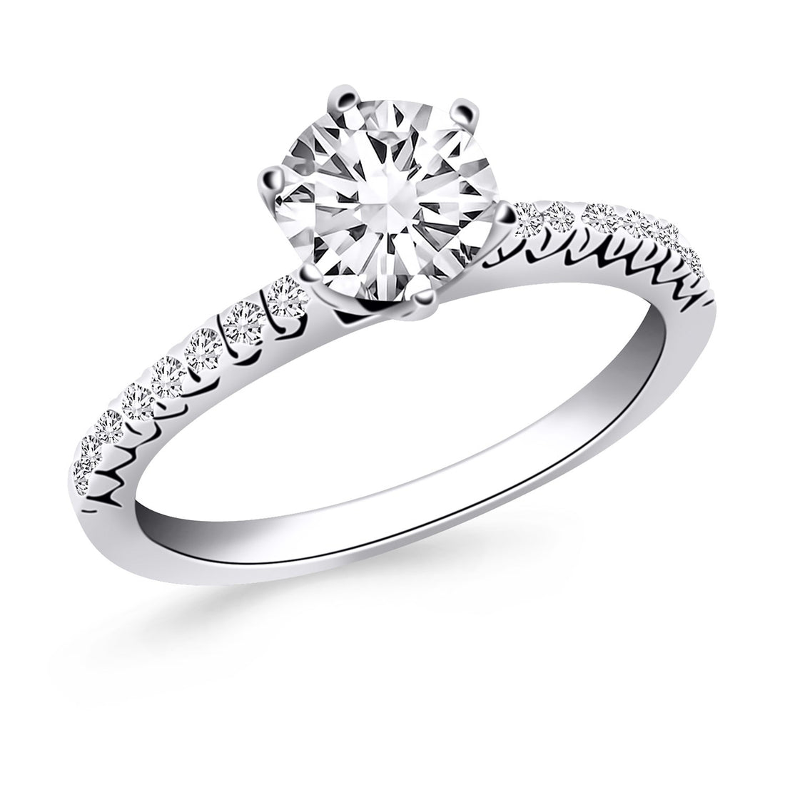 Anillo de compromiso de oro blanco de 14 k con detalles de diamantes en forma de cola de pez