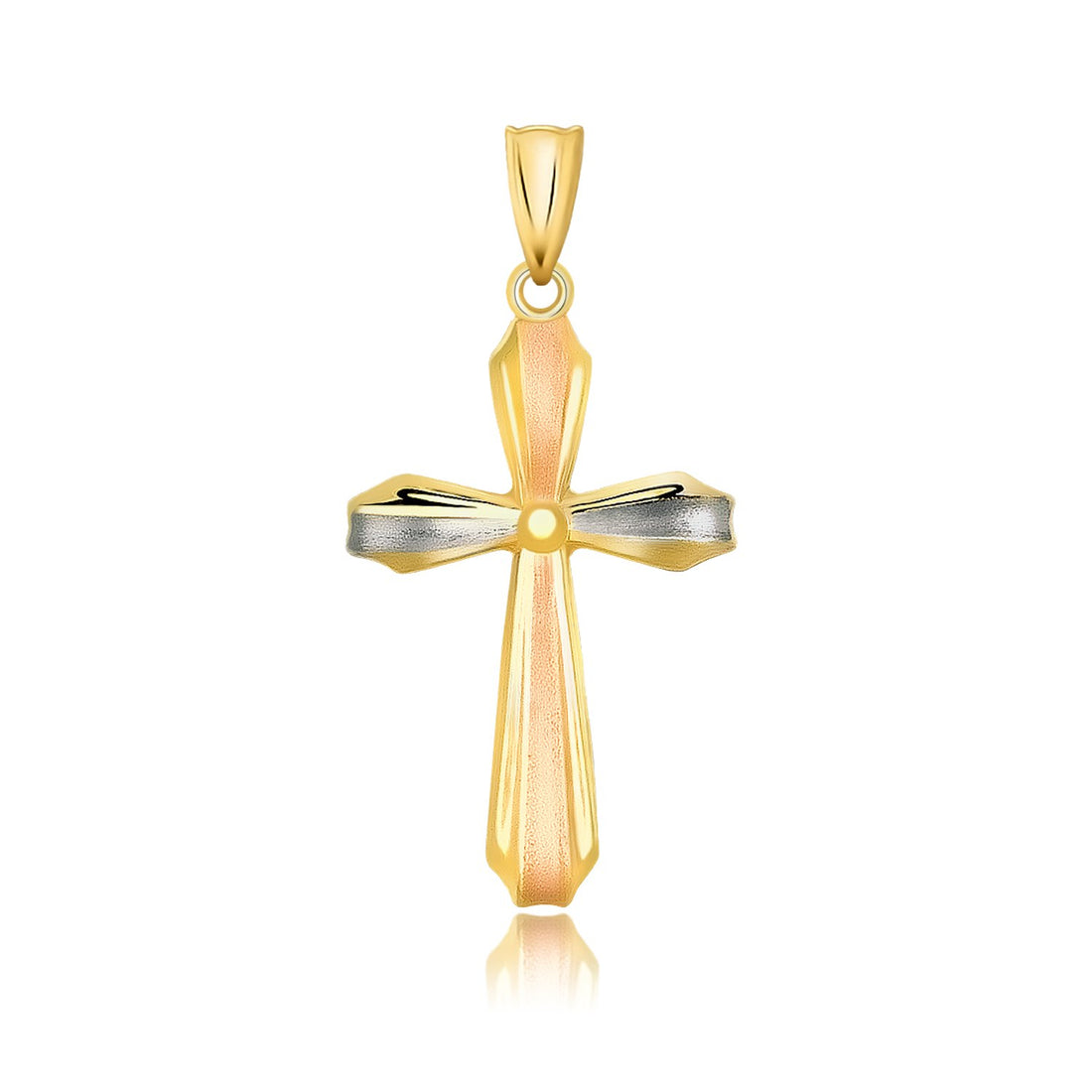 Colgante con motivo de cruz en oro tricolor de 14 k con acabado texturizado