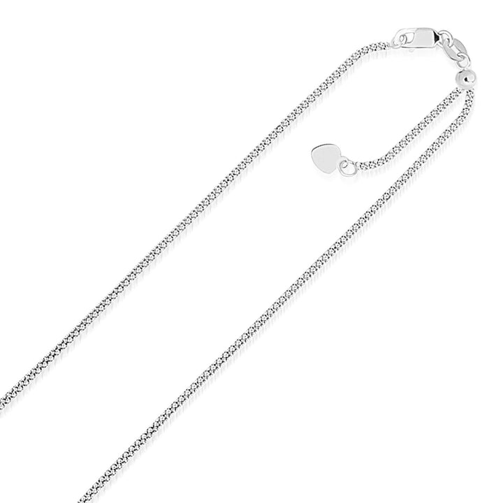 Cadena de palomitas de maíz ajustable de oro blanco de 14 k (1,00 mm)