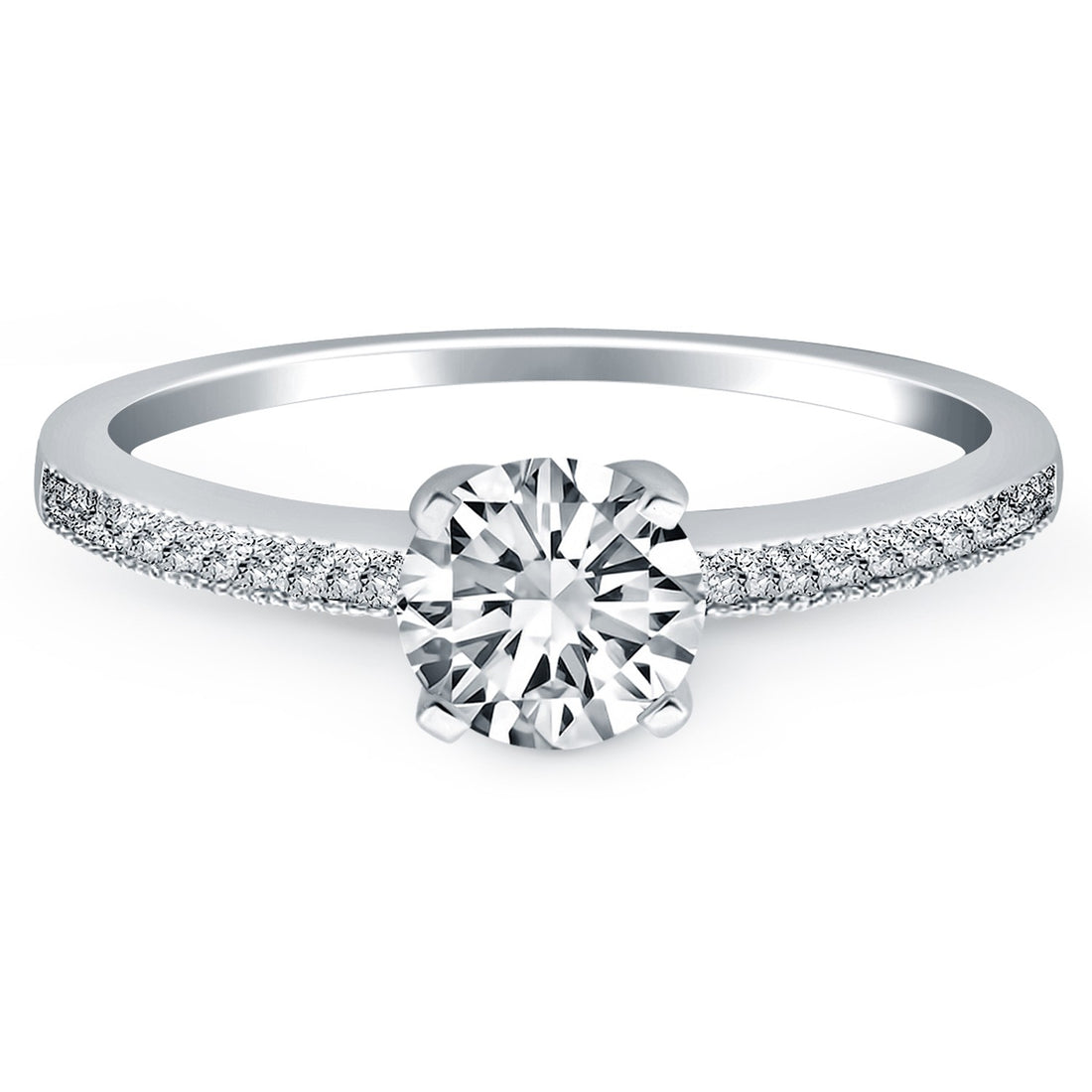 Anillo de compromiso solitario clásico de oro blanco de 14 k con pavé de diamantes